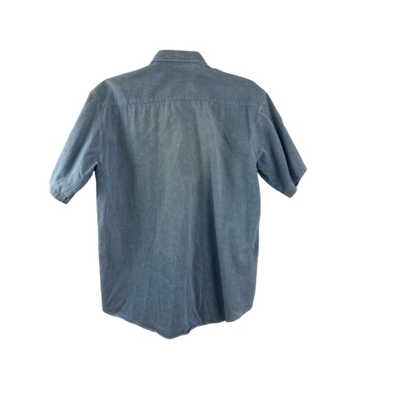 Men's Size XL Blue Denim Shirt Button Down Collared Short Sleeve Chevron Texaco - Picture 3 of 7